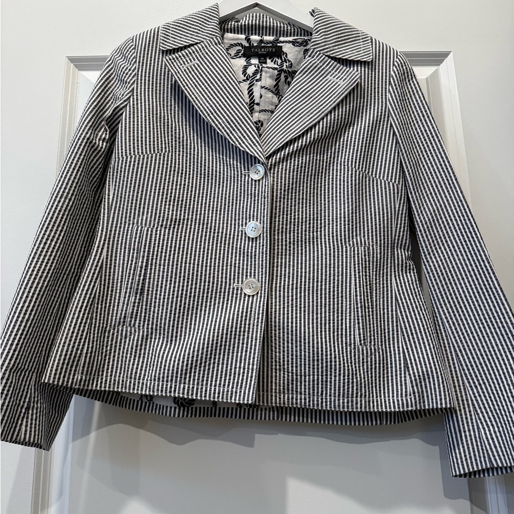 Talbots Black and White Striped Blazer
